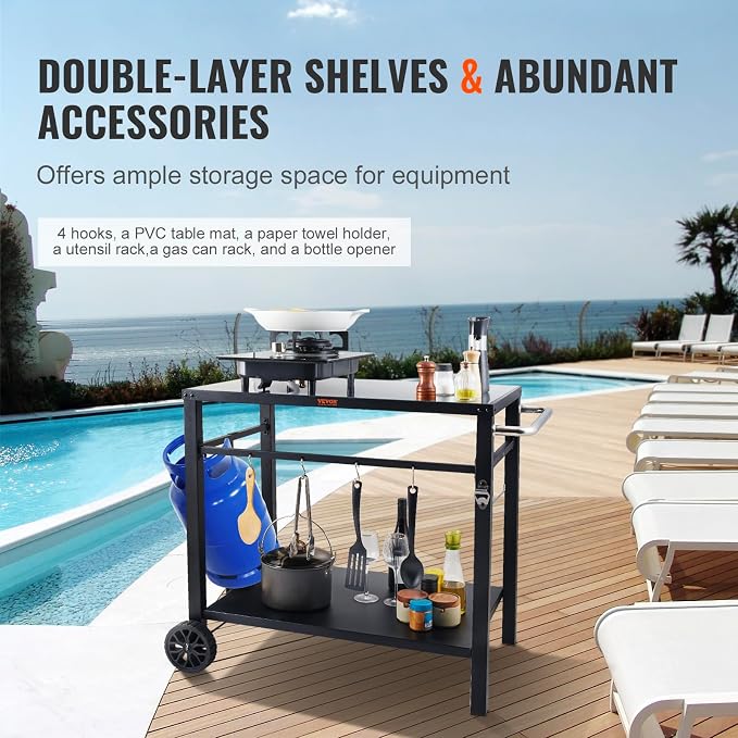 VEVOR Outdoor Grill Cart with Double-Shelf, BBQ Movable Food Prep Table with - Image 4