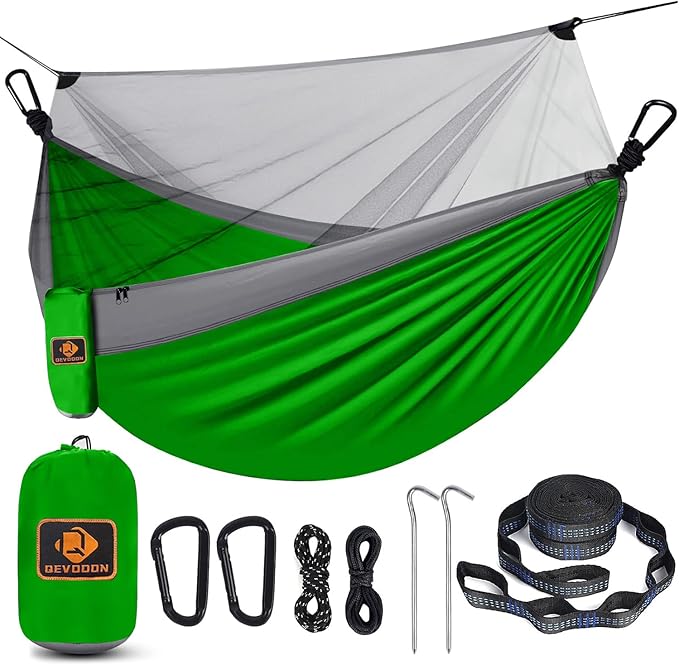 Double Travel Hammock with Mosquito Net, Parachute Nylon, Green