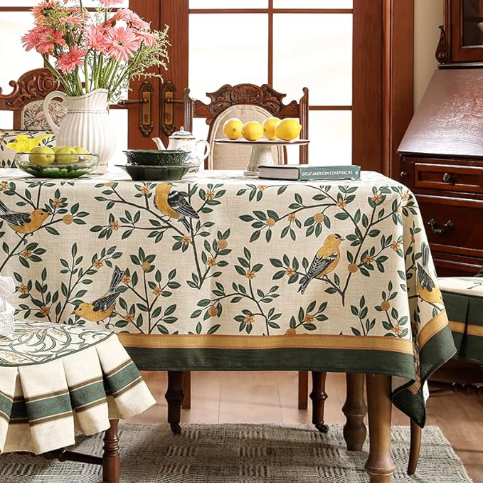 patdrea Designer Green French Linen Long Rectangular Tablecloth, Vintage - Image 2