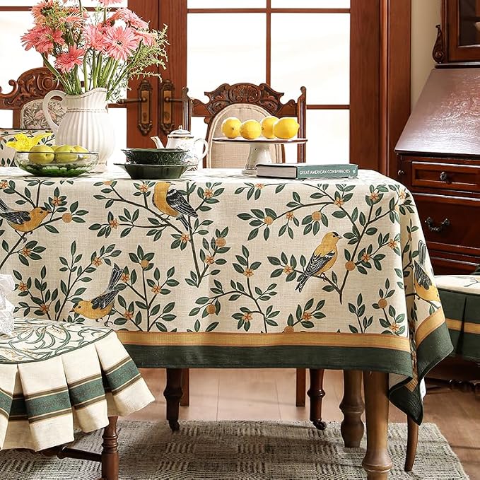 patdrea Designer Green French Linen Rectangular Tablecloth, Vintage Durable - Image 2
