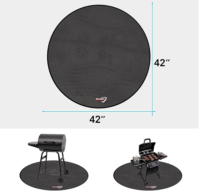 Grill Floor Mat, 42-Inch Round Fireproof Fiberglass, Black