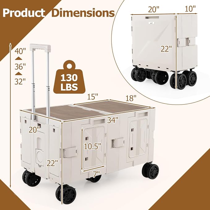 Goplus Large Foldable Utility Cart w/ 2-Tier Storage Crates, 5 Rotate Wheels - Image 9
