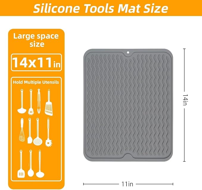 Grill Accessories, 14x11 Inch Silicone Heat Resistant Mat, BBQ Tool Rest Pad - Image 2