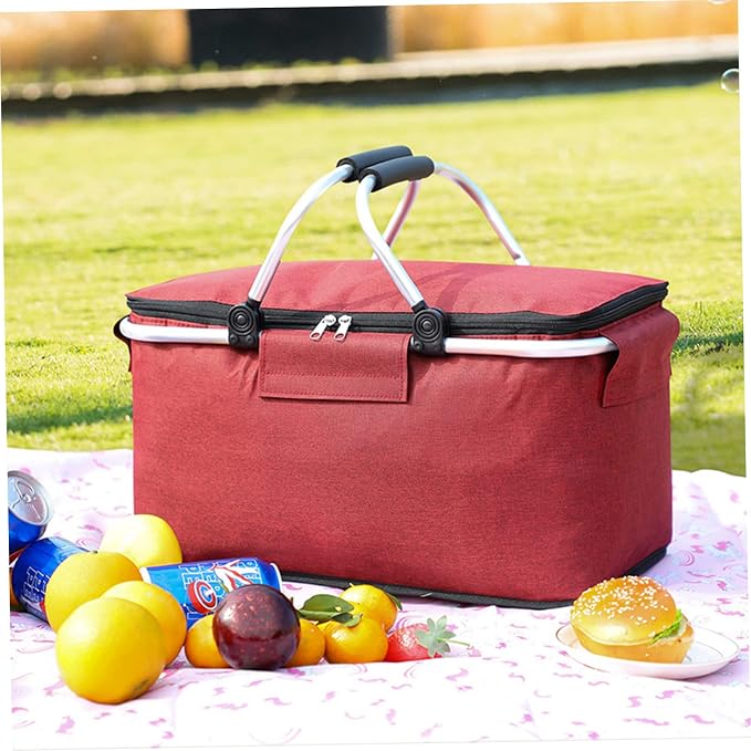 Portable Picnic Basket Handle Insulated Folding Tote Bag - Image 4