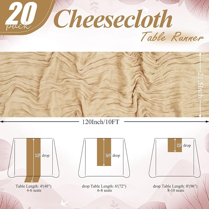 20 Packs Cheesecloth Table Runner 10FT Long Boho Gauze Fabric Table Runner - Image 2