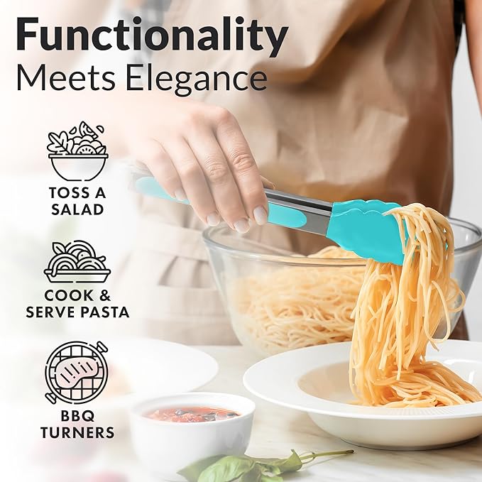 Stainless Steel Grilling Tongs with Silicone Tips, 9 and 12 Inch Sizes