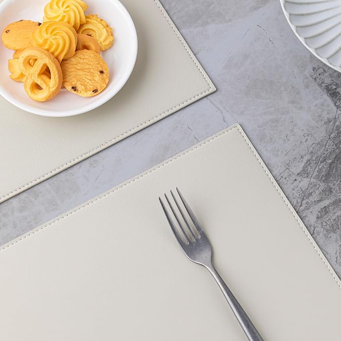 Faux Leather Placemats Set of 12 Vinyl Washable Wipeable Table Mats - Image 5