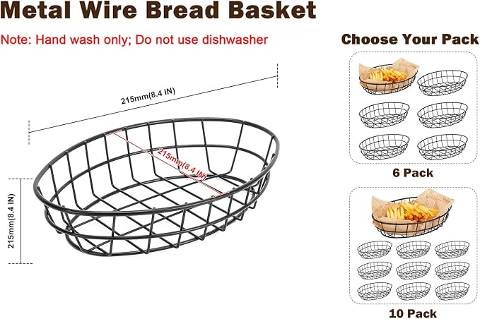 10 Pack Metal Fast Food Oval Baskets, Wire Bread Basket - Image 2
