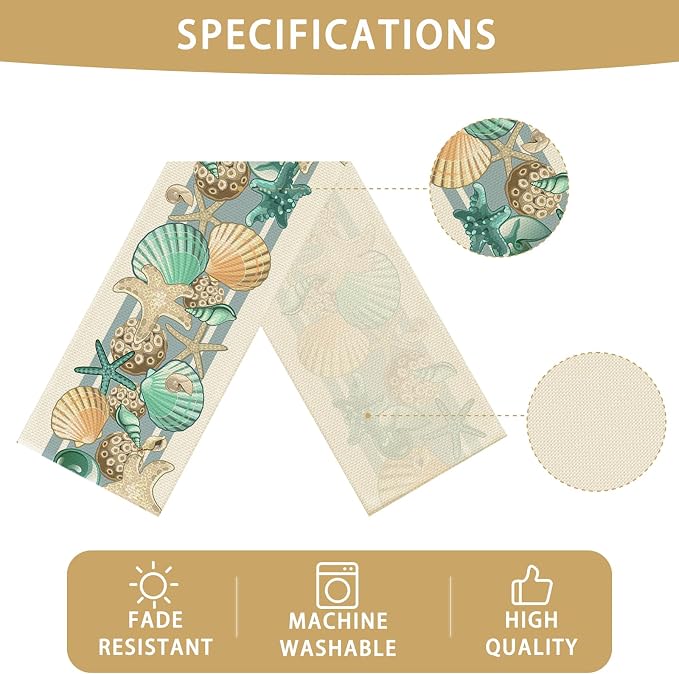 Sea Shell Table Runner Seasonal Spring Fall Kitchen Dining Linen Table - Image 6