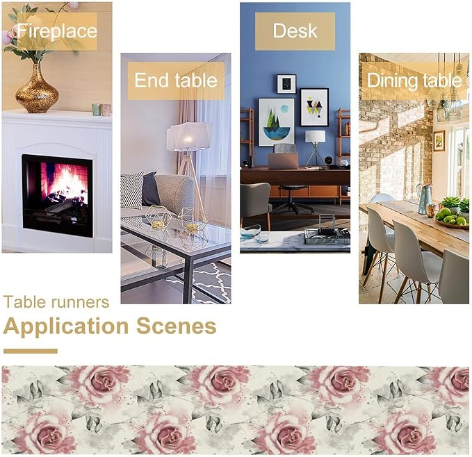 Pink Rose Floral Table Runner, Abstract Watercolor Flower Pattern Modern - Image 6