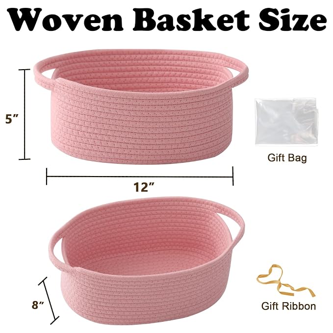 Gift Basket with Gift Bag and Ribbons, Small Rope Woven Shelf Storage, Baskets - Image 2