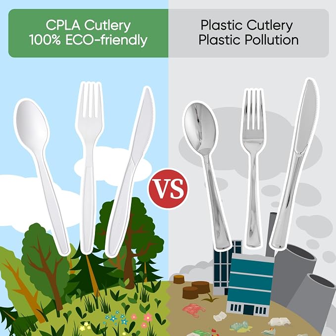 ECOLipak 350 Pcs Compostable Cutlery Set, 7 Inch Large Size Biodegradable - Image 4