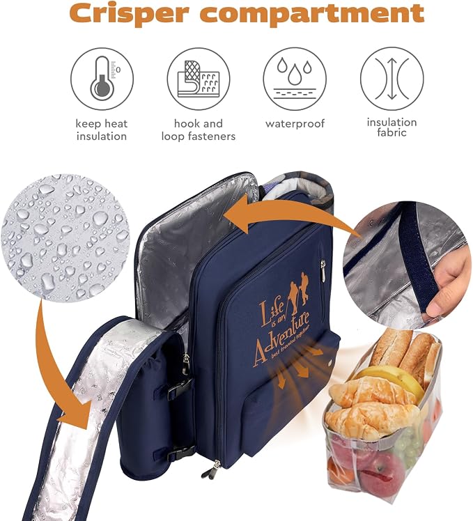 24L Insulated Picnic Basket Leak Proof Picnic Backpack - Image 3