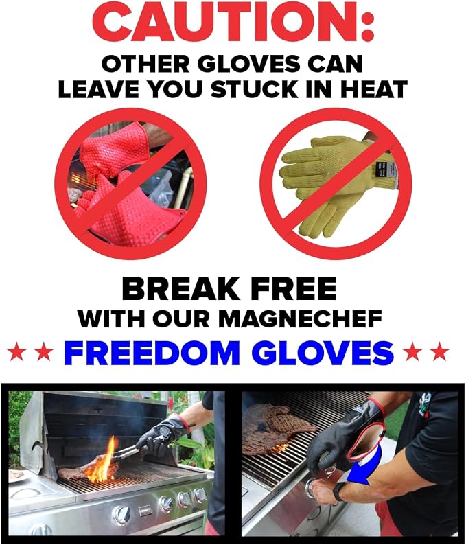 MagneCHEF Freedom BBQ Gloves 932°F Heat Rated Magnetic EZ On Off Safety Clips - Image 2