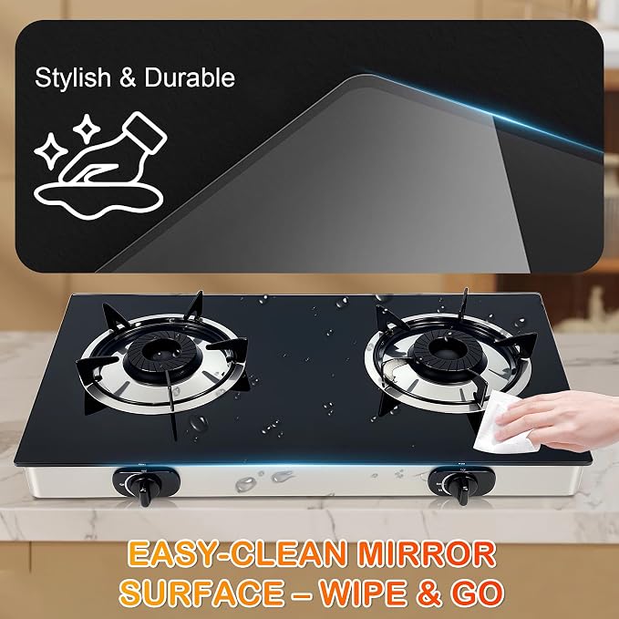 2 Burner Propane Gas Stove, Portable Tempered Glass Camping Stove Propane - Image 5
