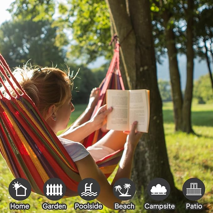 Hammock in Red Cotton with 660 lb Capacity and Anti-Rollover Design