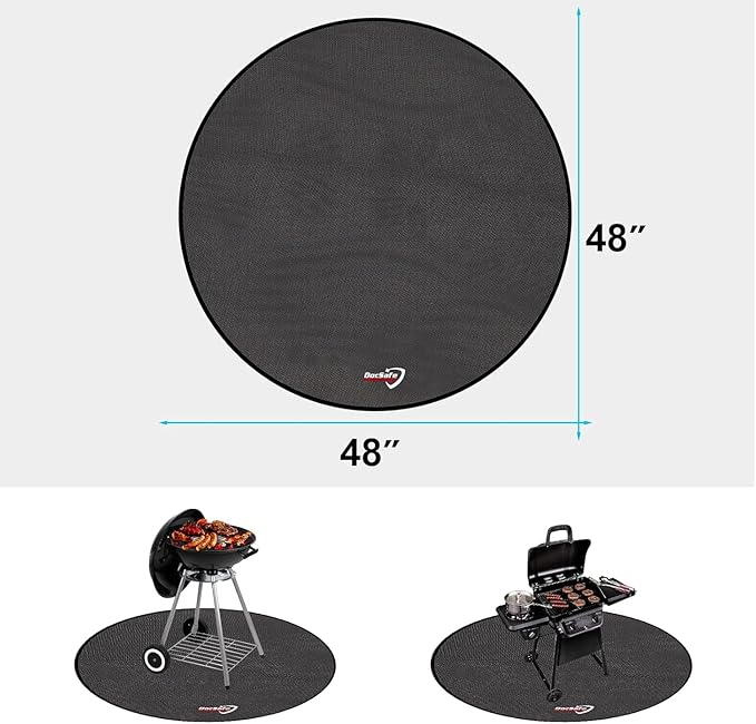 Grill Pad Floor Mat, 48-Inch Round Fireproof Fiberglass, Black