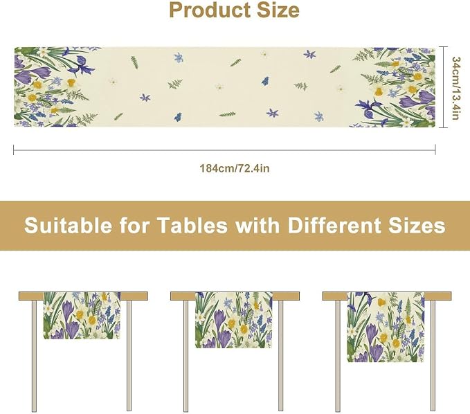 Wildflowers Table Runner, Spring Purple Floral Summer Seasons Daisy Flower - Image 8