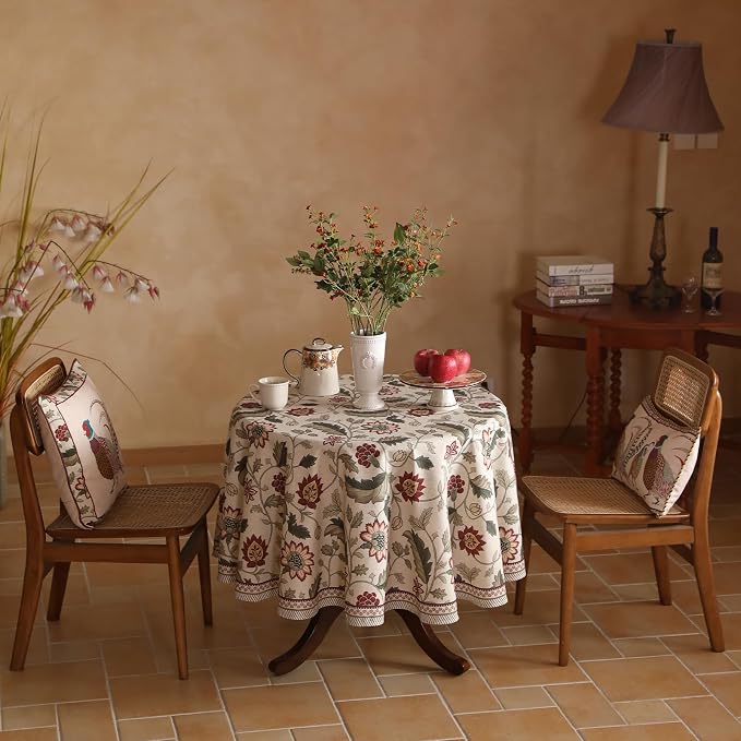 ISAENNE Designer Provence Floral Small Round Tablecloth, Linen Colorful - Image 6