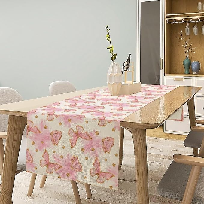 Watercolor Butterfly Table Runner, Cute Pink Butterfly Spring Modern Aesthetics - Image 3