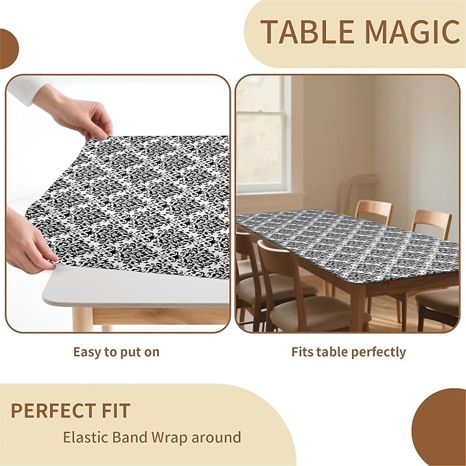 Rectangle Table Cloth Cover Waterproof Elastic Fitted Polyester Fitted - Image 4
