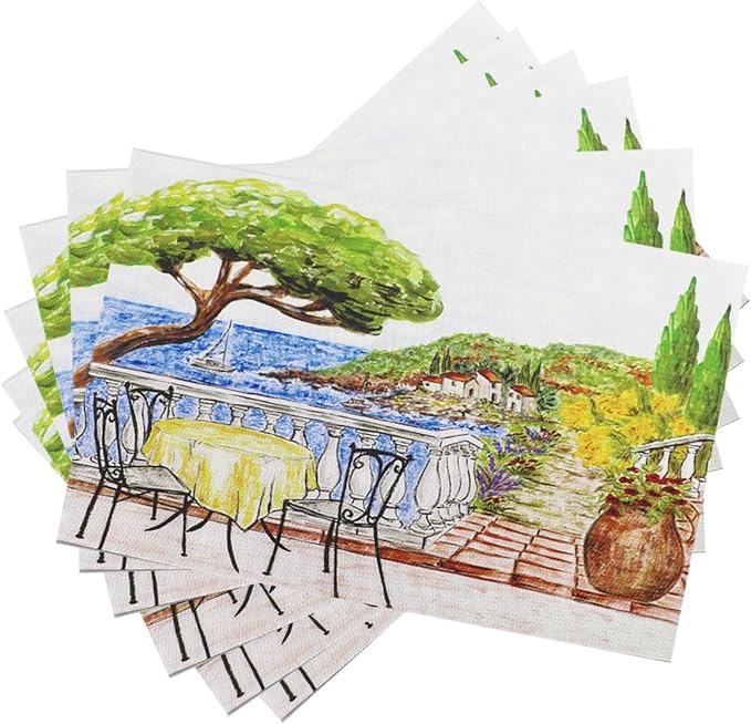 Gugrida Placemats Set of 6 Plaid Checkered Colorful Landscape PVC Placemat by Unknown