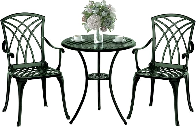 Patio Bistro Set 3 Piece, Cast Aluminum Bistro Set by Embraceartofoutdoorliving