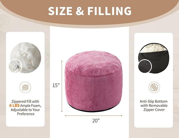Round Storage Ottoman Bench 20"x15" Round Ottoman Cover - Image 2