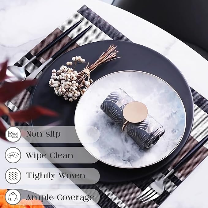 Set of 6 Colorful Striped Vinyl Placemats Heat-Resistant Washable Placemats - Image 2