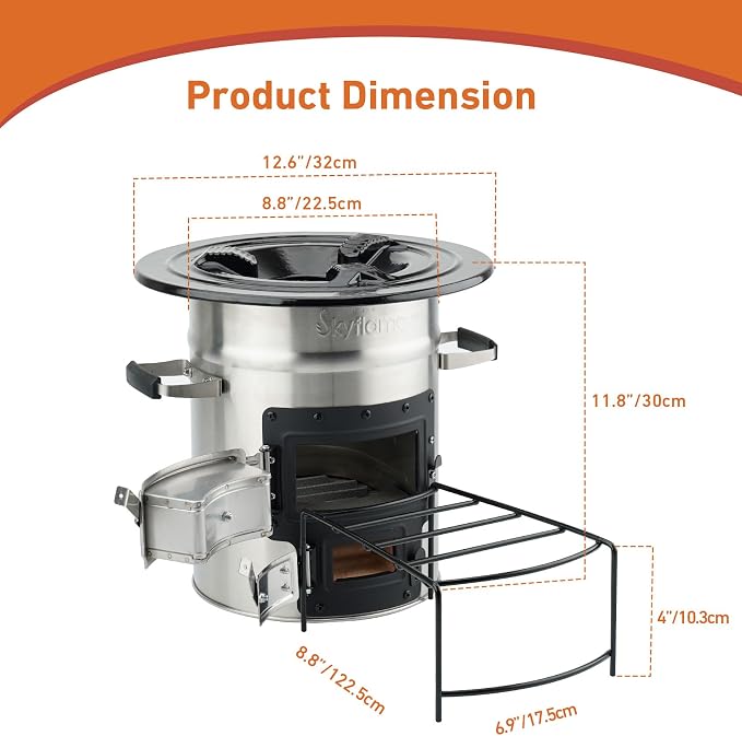 Skyflame Camping Rocket Stove, Stainless Steel Wood Burning Stove Portable - Image 2