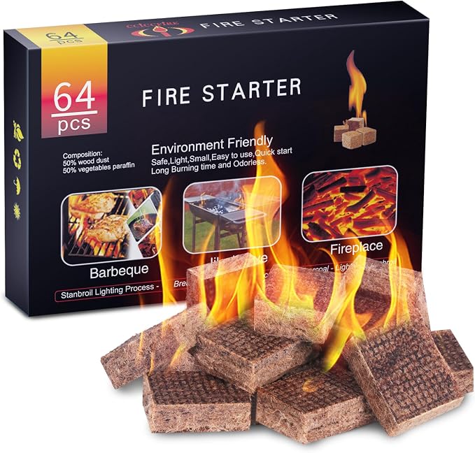 HGD Fire Starter, 64 Mini Square, Natural Fire Starters by HGD