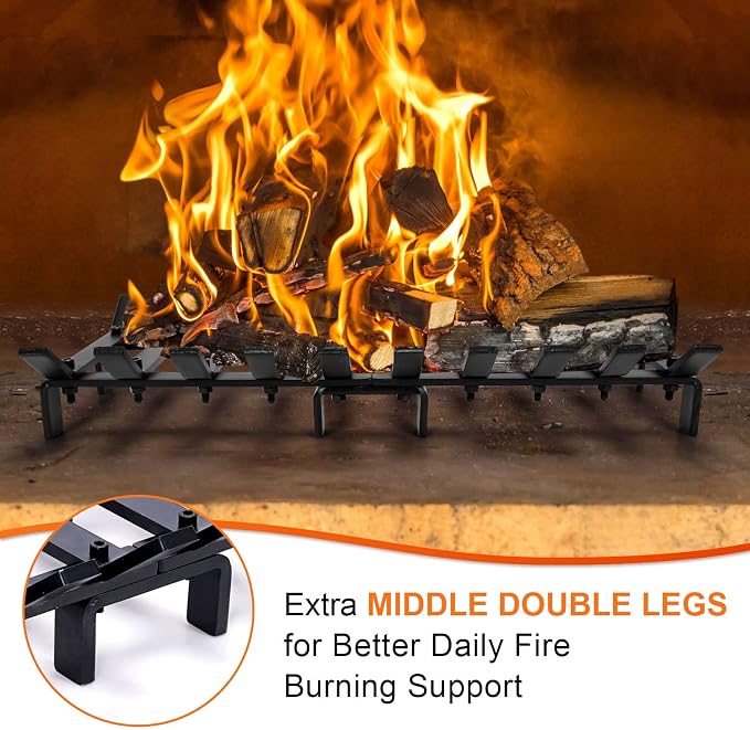 24" Fireplace Grate Wood Stove Grate Rack Fireplace Tools Rack Heavy Duty Solid - Image 2