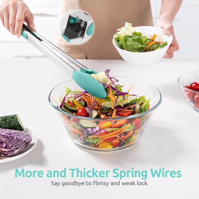 Grilling Tongs 16-Inch with Silicone Tips, Aqua Sky Locking
