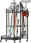 Garden Tool Organizer with Wheels, Heavy-Duty Steel Garage Tool Storage Rack by Unknown