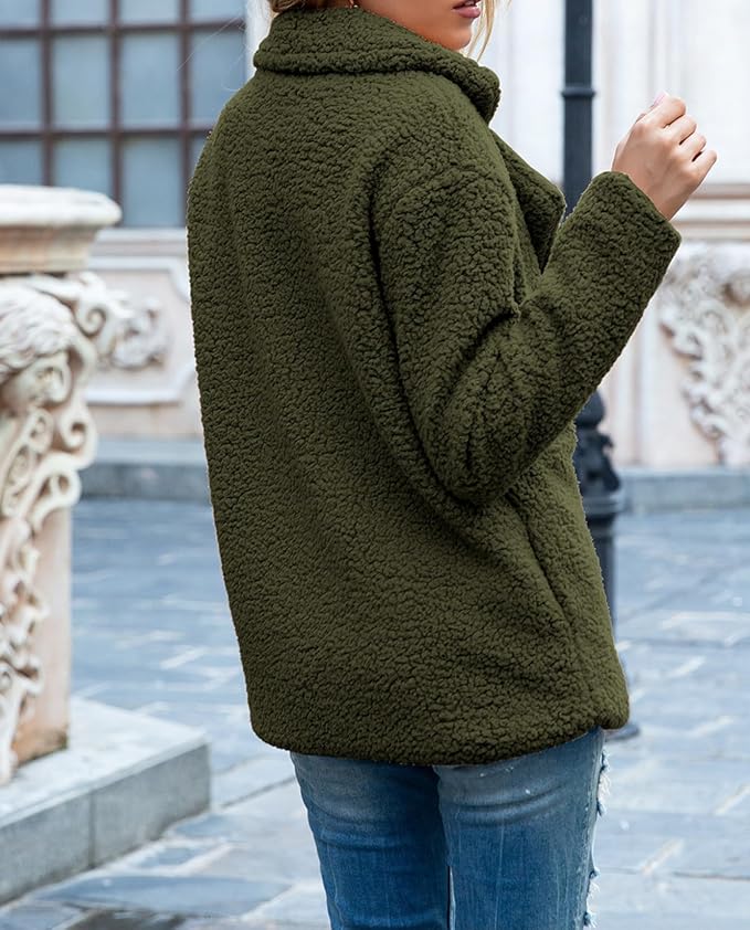 Women's Winter Warm Plush Cardigan Fuzzy Fleece Lapel Jacket - Image 6