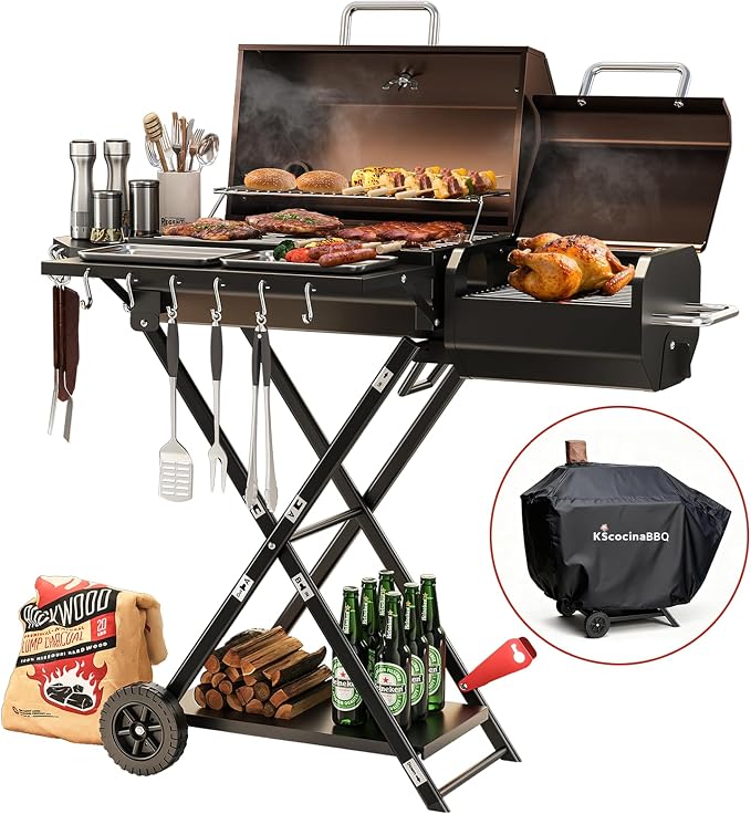 Portable Charcoal Grill with Smoking Function, Foldable Suitcase Design with by Unknown