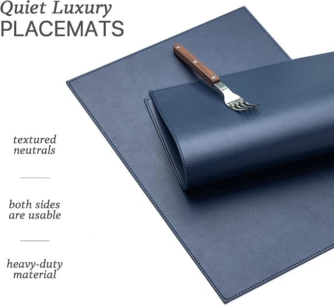 Faux Leather Placemats Set of 8 Vinyl Washable Wipeable Table Mats - Image 2
