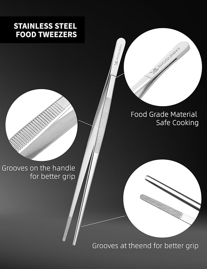 Stainless Steel Kitchen Tongs with Fine Tips, 3 Sizes, Silver