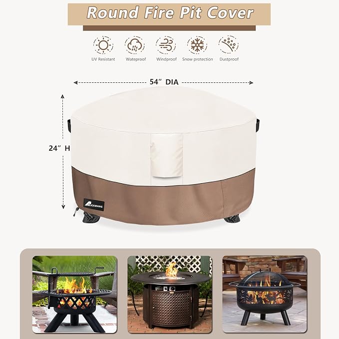 Fire Pit Cover Round 54 Inch Waterproof, Outdoor Heavy Duty Durable 600D - Image 2