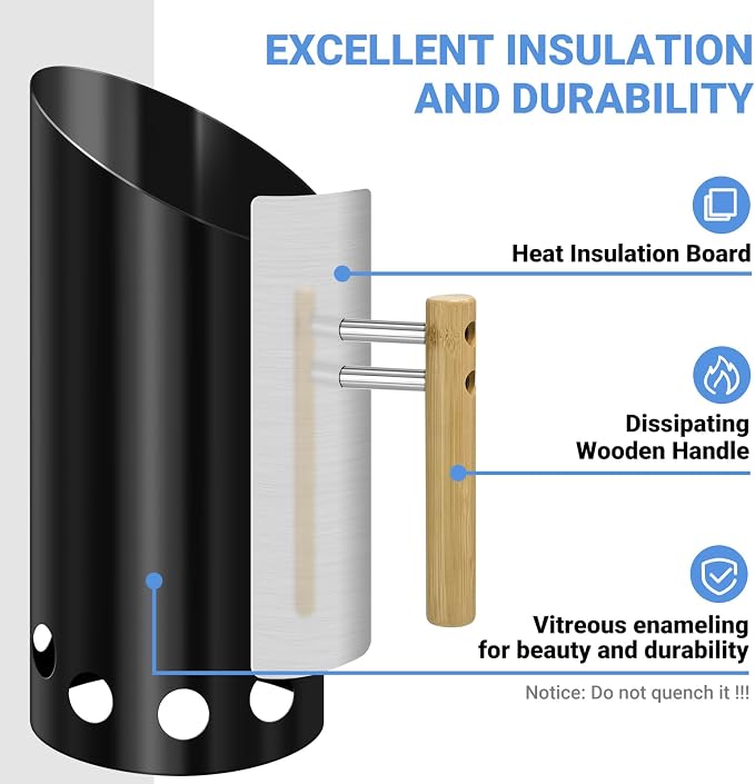 Charcoal Chimney Starter with Doubel Air Volume BBQ Fan and Insulation Gloves - Image 7