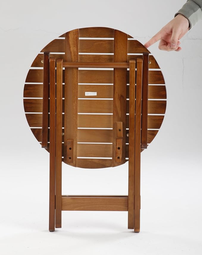 Outdoor Small Table Round Folding Side Table, Foldable Wooden End Table - Image 8