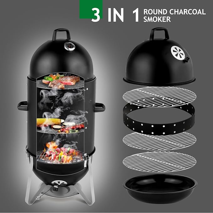 4-Tier 3-in-1 Vertical Charcoal Grill, BBQ Charcoal Smoker - Image 6