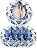 Faux Leather Placemats Set of 4, Watercolor Blue and White Porcelain Patterns by BaHomeck