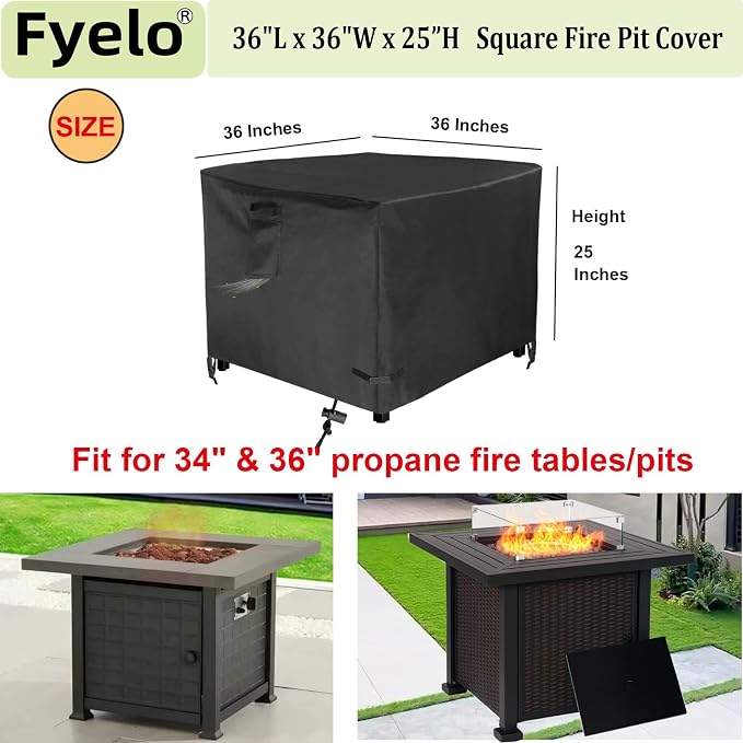 Square 36 Inch Gas Fire Pit Cover 36"L x 36"W x 24"H Waterproof Heavy duty - Image 2