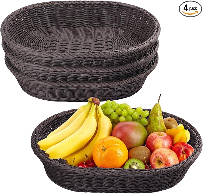 4 Pack 15.7 Inch Oval Poly Wicker Baskets, Plastic Oval Wicker Baskets by Unknown