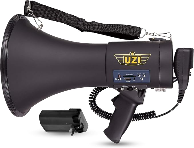 Uzi High Power Loud Big Bluetooth Megaphone 50W, Professional Bullhorn by UZI