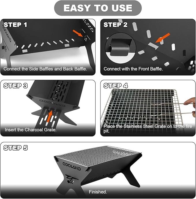 Odoland Camping Campfire Grill, Portable Folding Charcoal Grills, Backpacking - Image 4