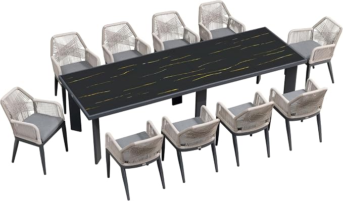 PURPLE LEAF 11 Pieces Patio Dining Set Aluminum Modern Oversize Rectangular - Image 9