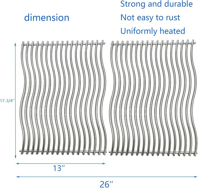17-3/4" Stainless Steel 2 Waved Cooking Grids Grates Replacement Parts - Image 2