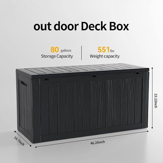 80 Gallon Deck Box, Resin Outdoor Indoor Waterproof Storage Box, Lockable - Image 2